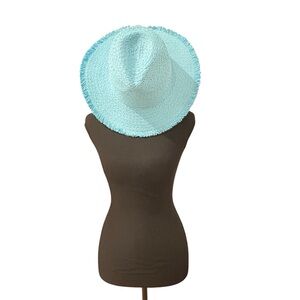 Turquoise Frayed Edge Straw Hat